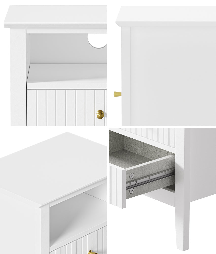 Bedside Table Nightstand 2 Drawer with Storage Cabinet White