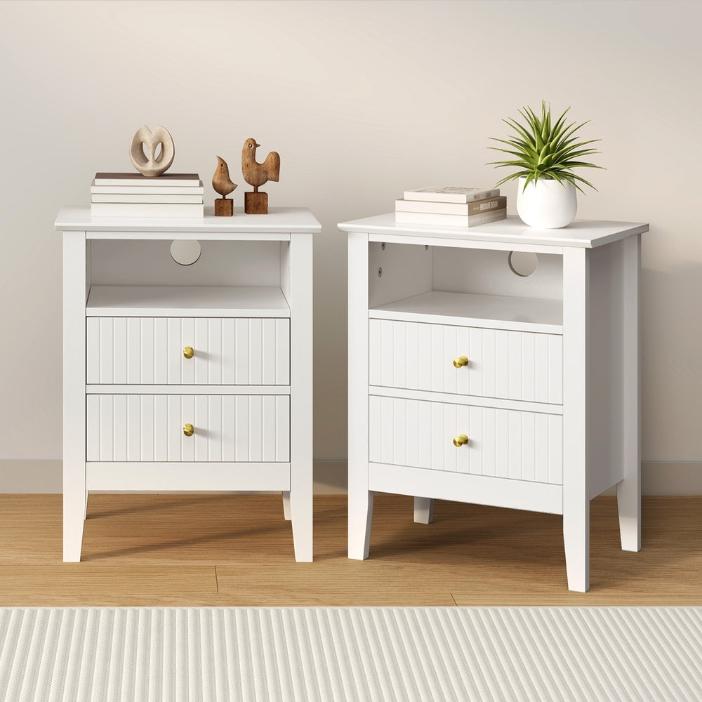 2x Bedside Table Nightstand 2 Drawers Bedroom Cabinet White
