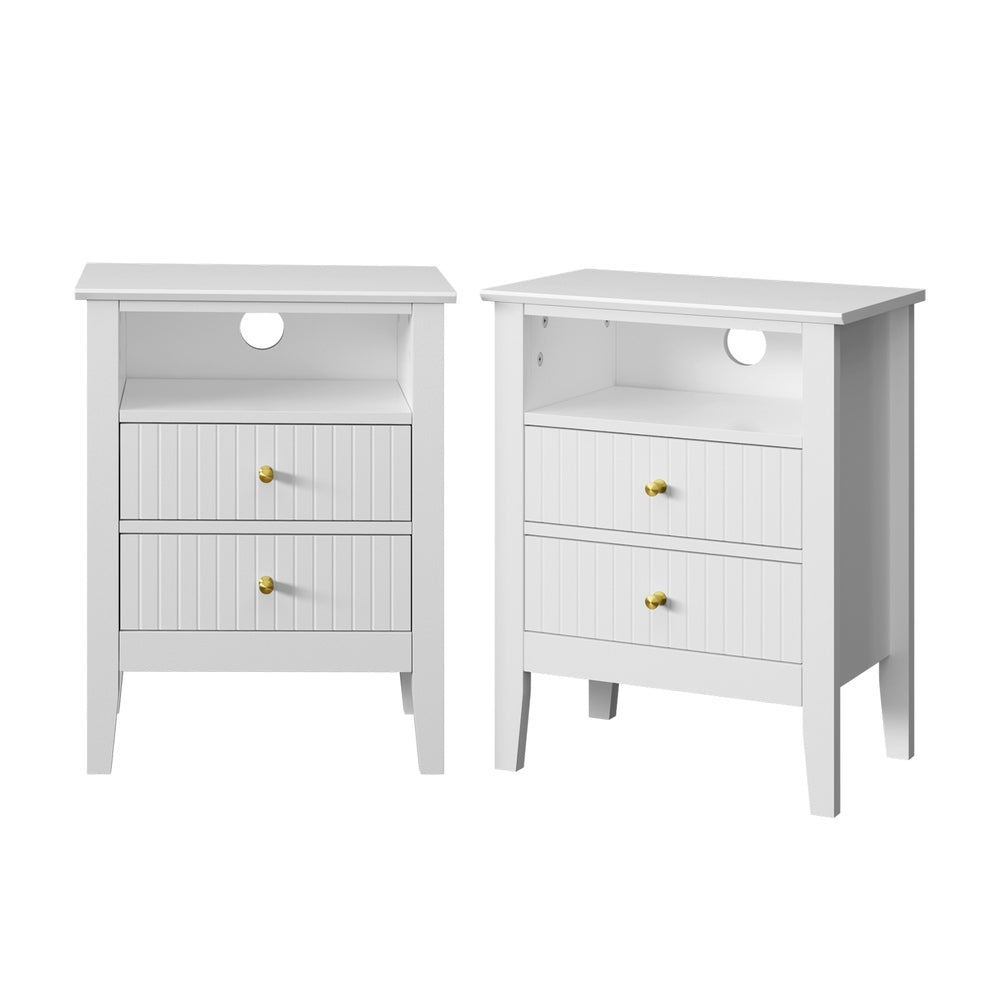 2x Bedside Table Nightstand 2 Drawers Bedroom Cabinet White