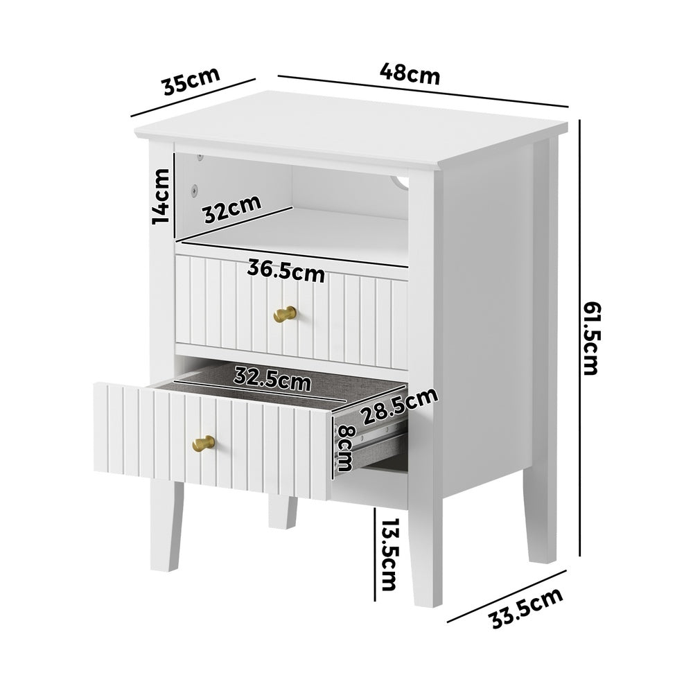 2x Bedside Table Nightstand 2 Drawers Bedroom Cabinet White