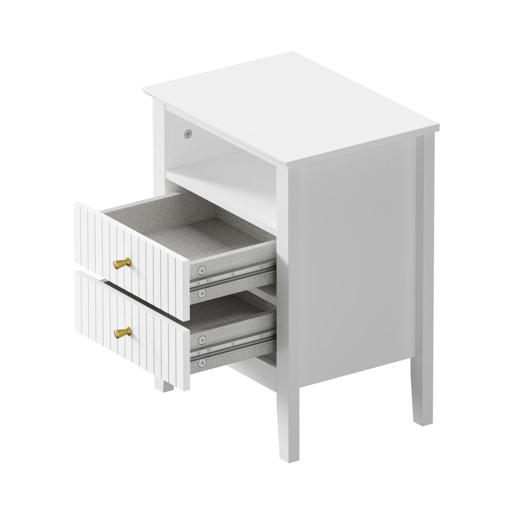 2x Bedside Table Nightstand 2 Drawers Bedroom Cabinet White