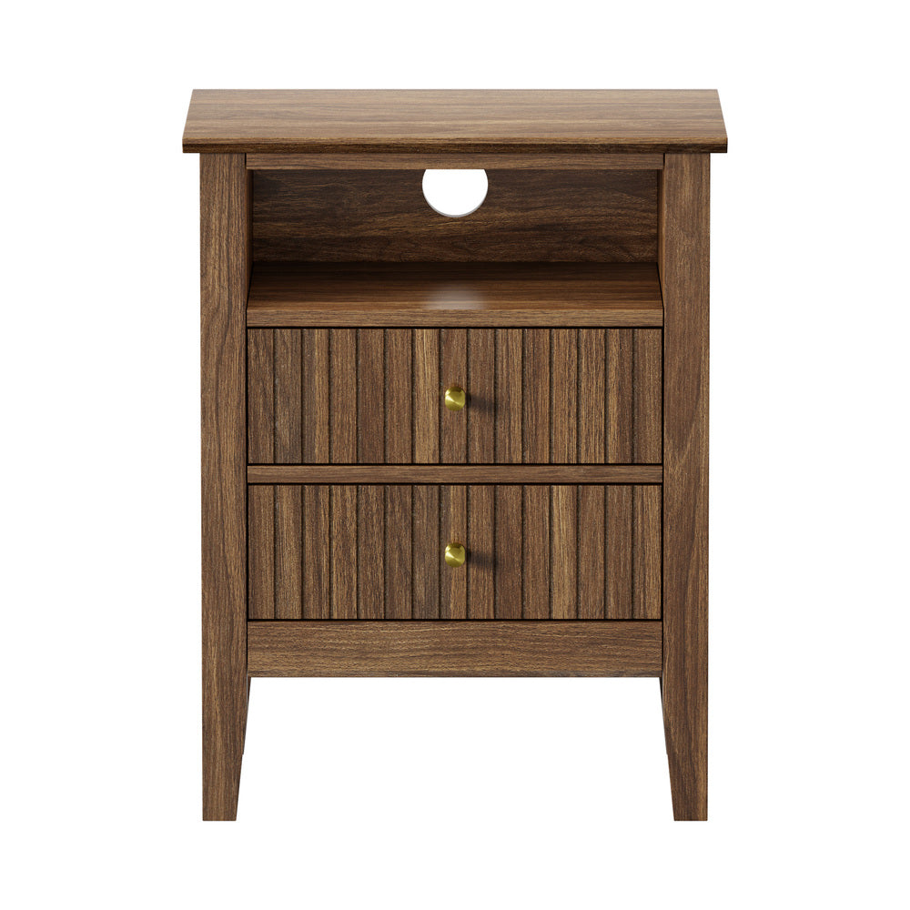 Bedside Table Nightstand 2 Drawer with Storage Cabinet Walnut