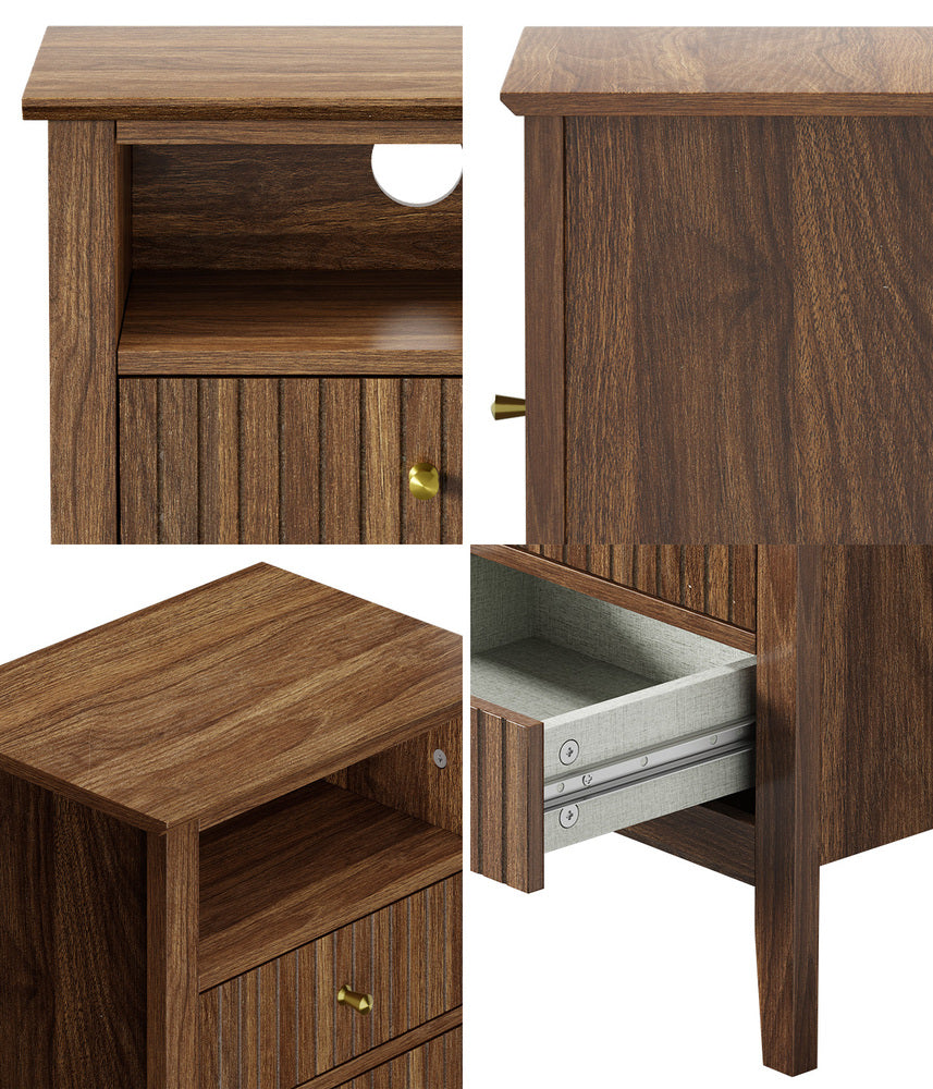 Bedside Table Nightstand 2 Drawer with Storage Cabinet Walnut