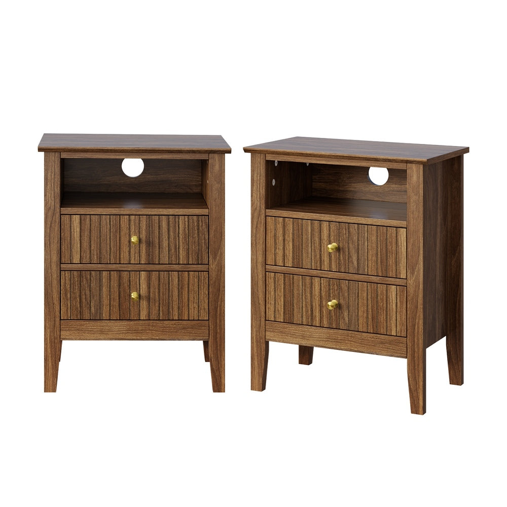 2x Bedside Table Nightstand 2 Drawer Storage Cabinet Walnut