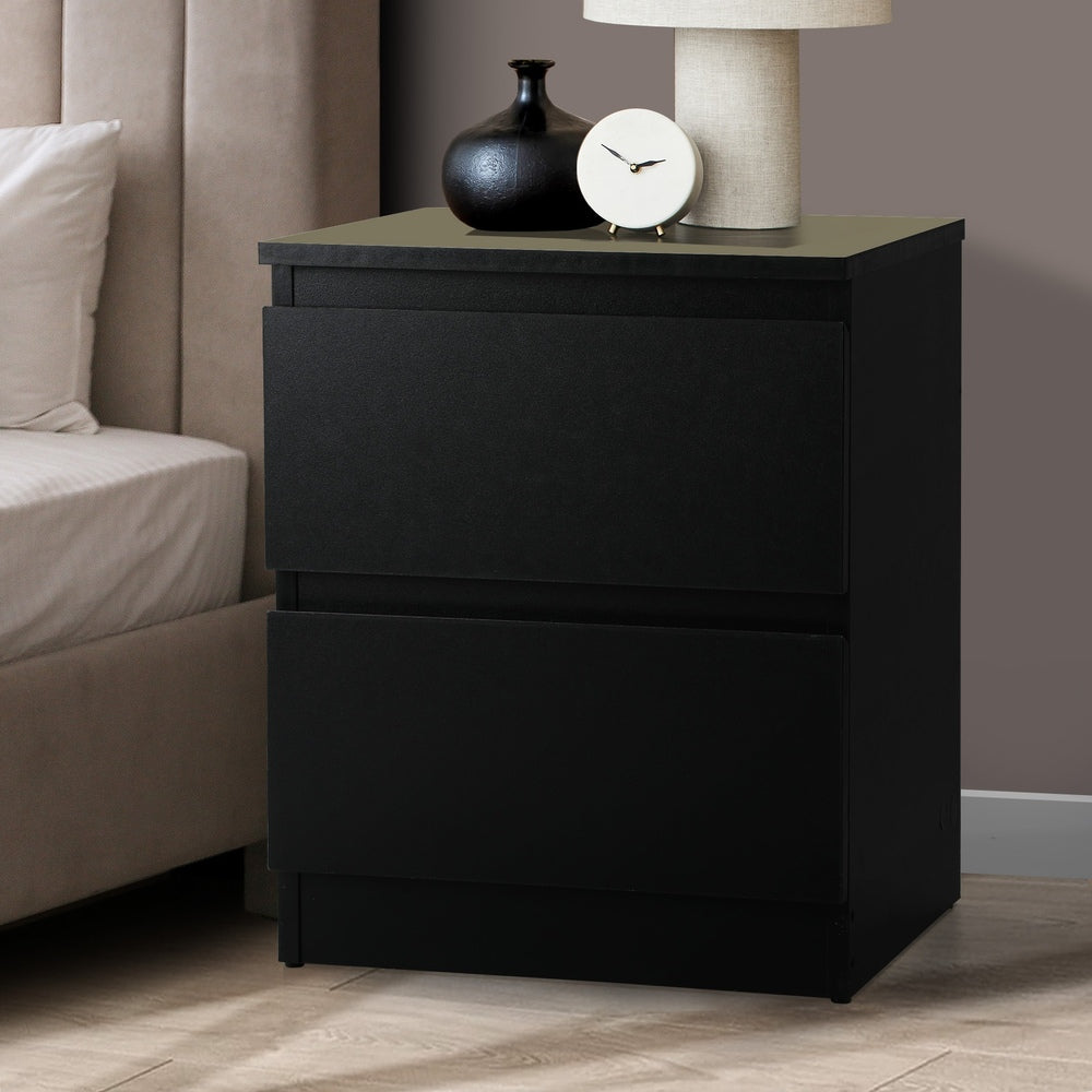 Bedside Table Nightstand 2 Drawers Black