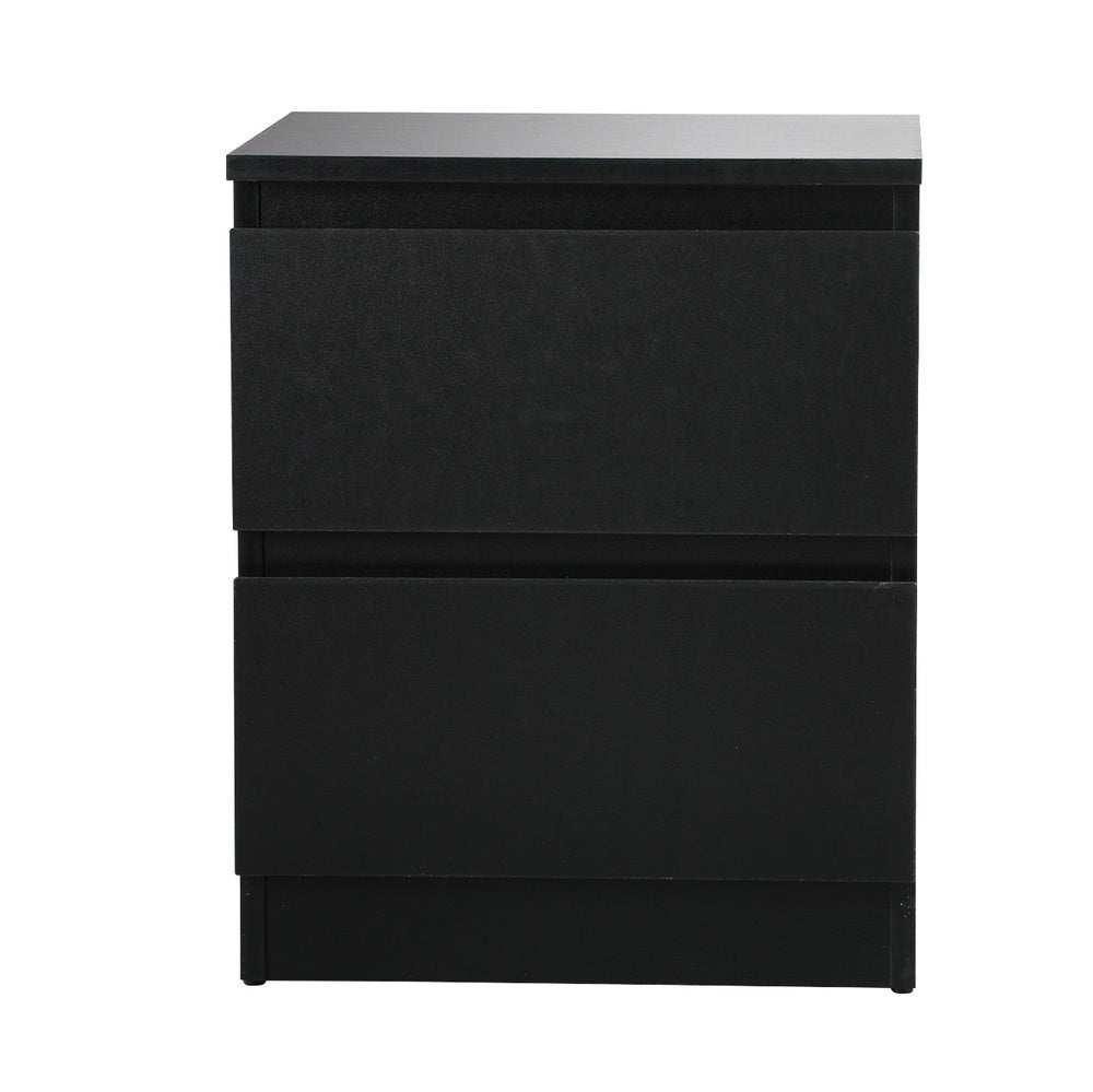 Bedside Table Nightstand 2 Drawers Black