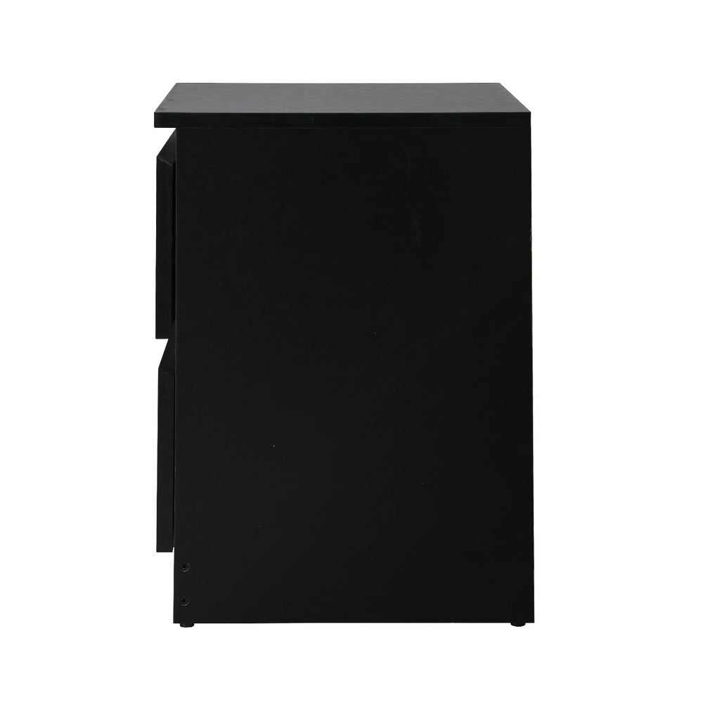 Bedside Table Nightstand 2 Drawers Black