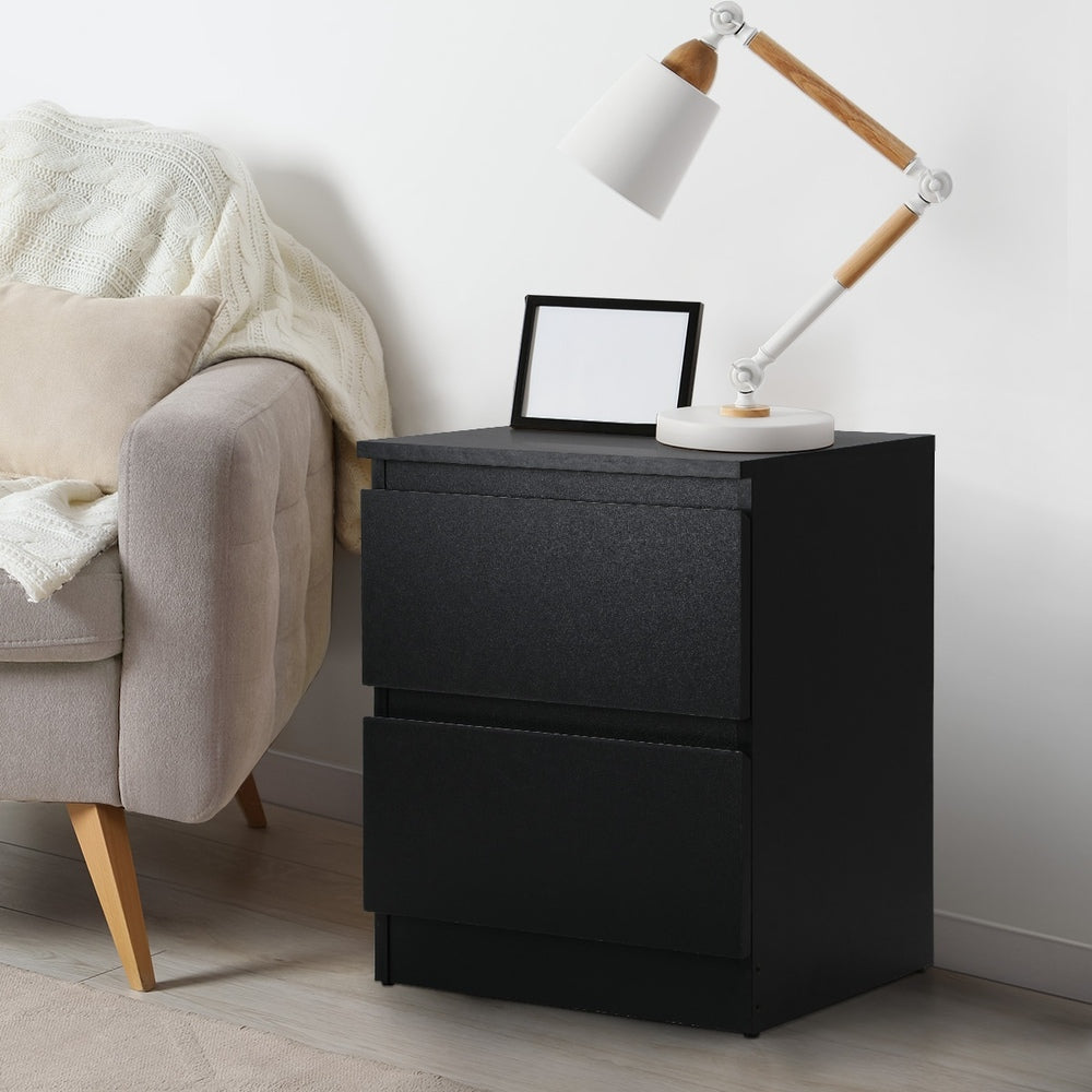 Bedside Table Nightstand 2 Drawers Black