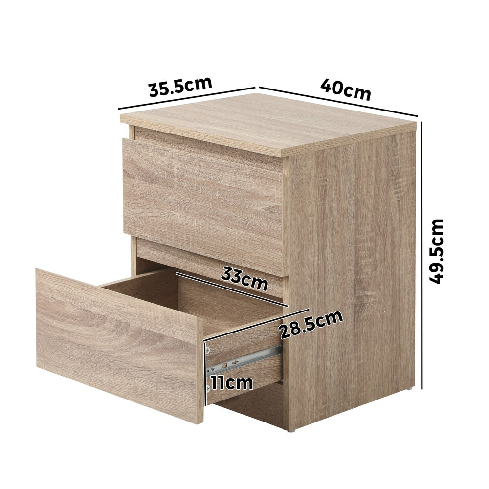 Bedside Table Nightstand 2 Drawers Natural