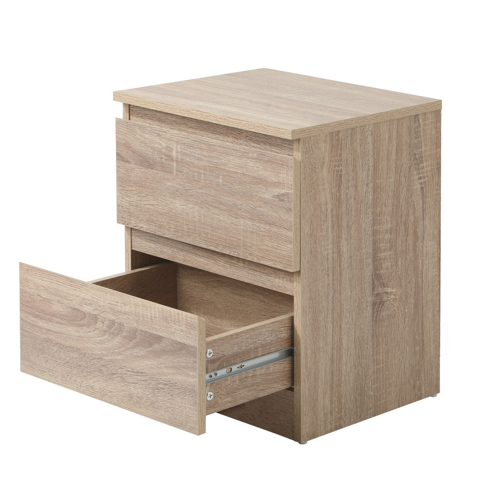 Bedside Table Nightstand 2 Drawers Natural