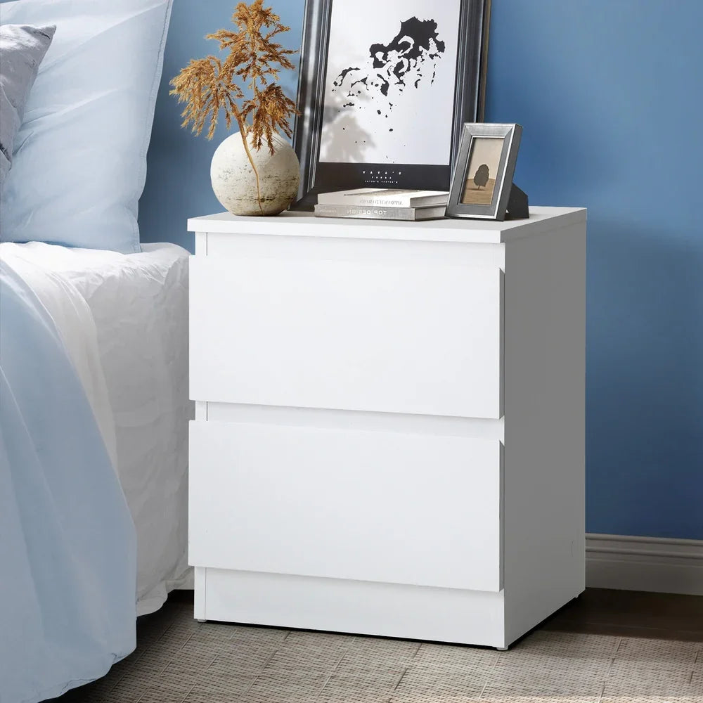 Bedside Table Nightstand 2 Drawers White