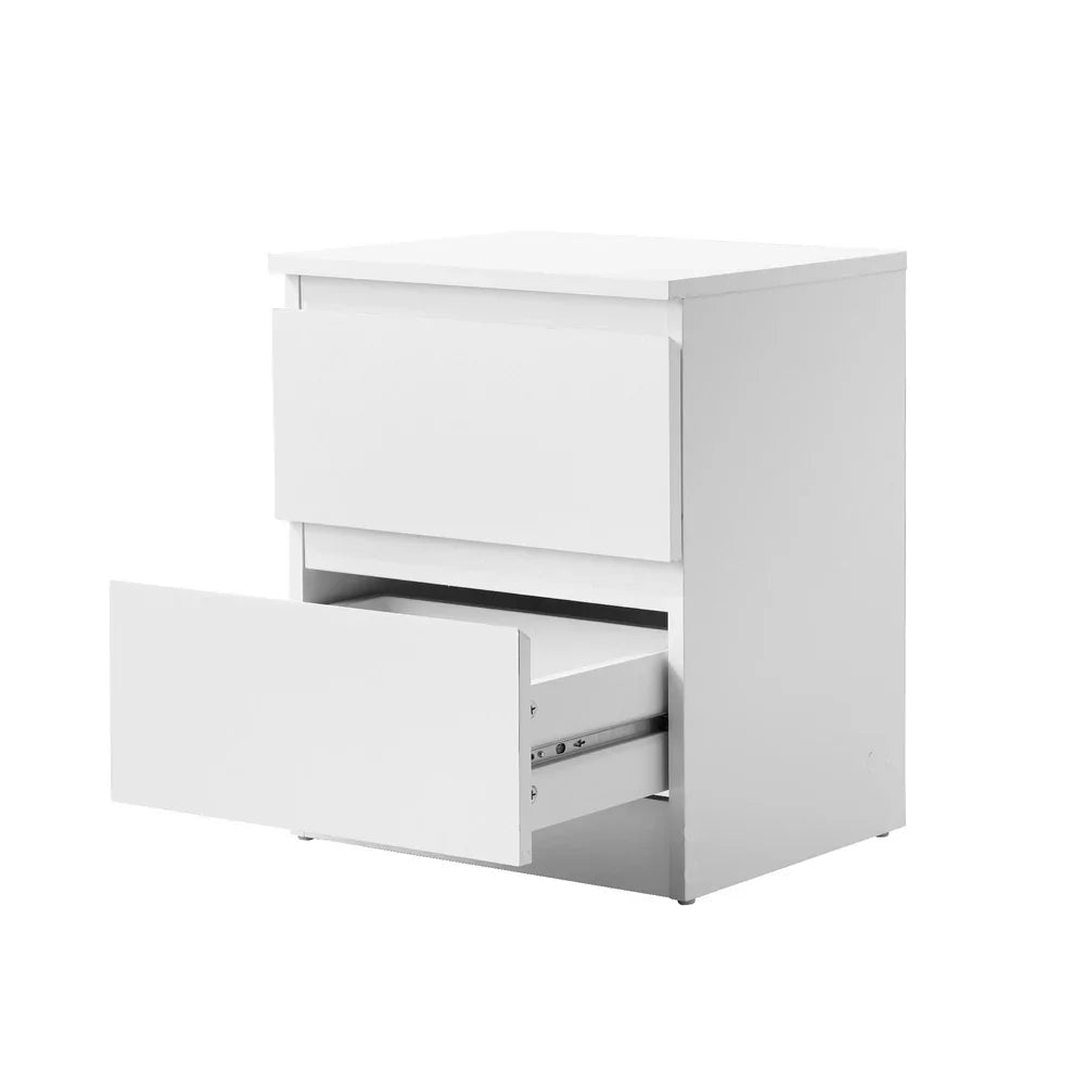 Bedside Table Nightstand 2 Drawers White