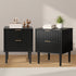 Oikiture Bedside Tables Set of 2 – Black 2‑Drawer Nightstands with Metal Handles