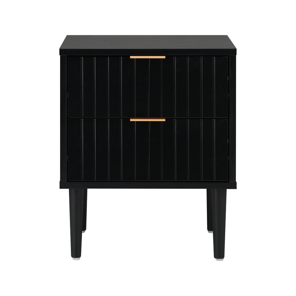 Oikiture Bedside Tables Set of 2 – Black 2‑Drawer Nightstands with Metal Handles