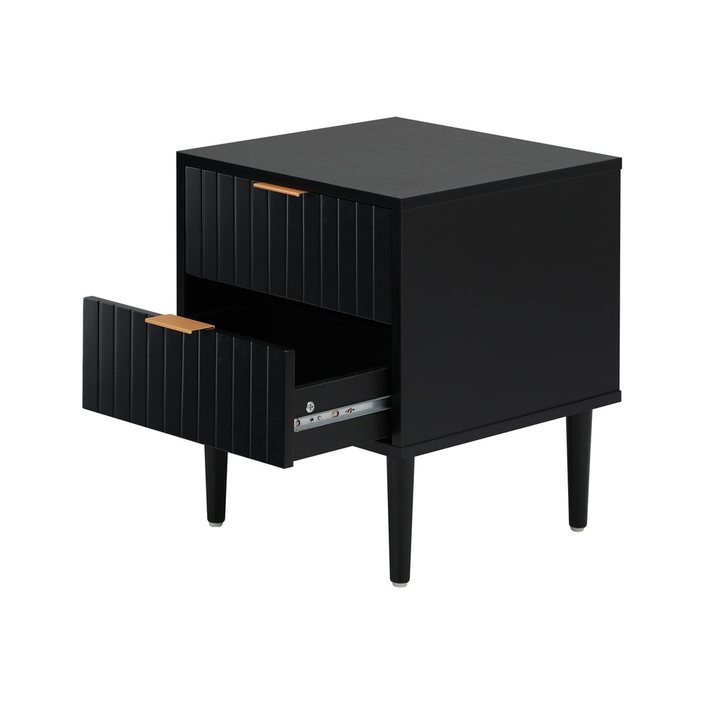 Oikiture Bedside Tables Set of 2 – Black 2‑Drawer Nightstands with Metal Handles
