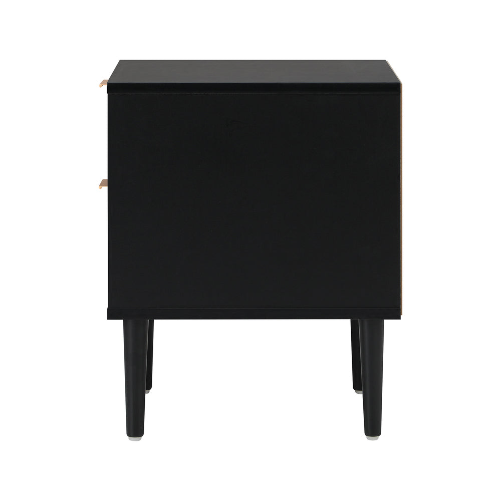 Oikiture Bedside Tables Set of 2 – Black 2‑Drawer Nightstands with Metal Handles