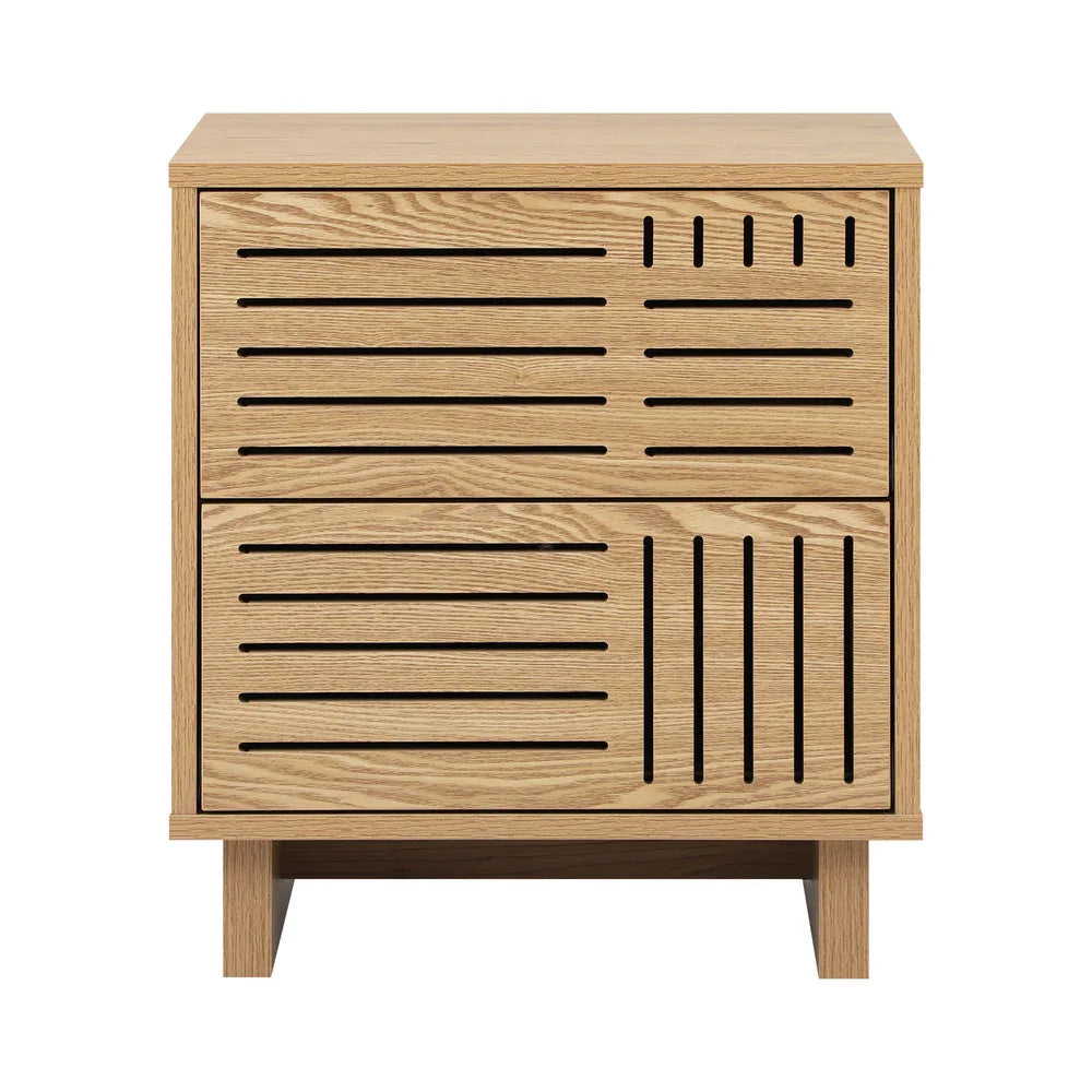 Bedside Table 2 Drawers Nightstand Storage Cabinet Natural