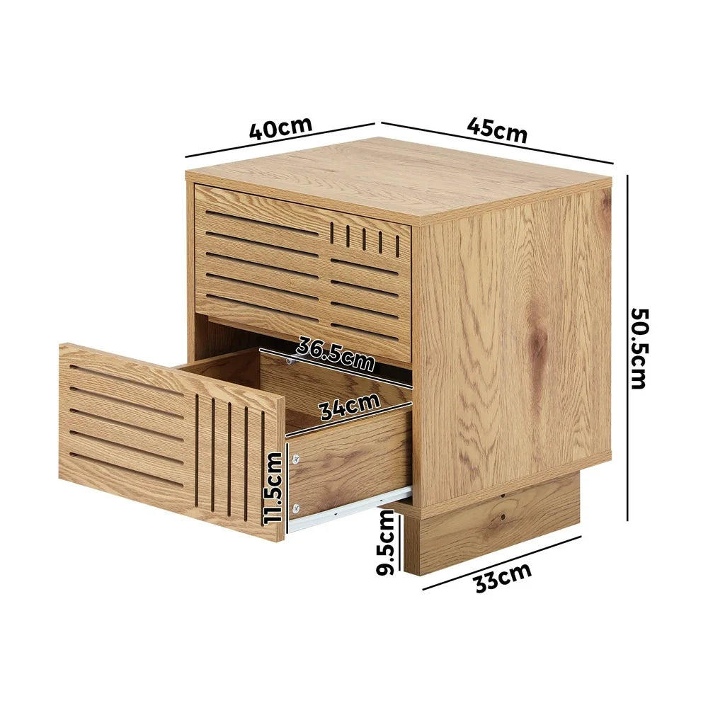 Bedside Table 2 Drawers Nightstand Storage Cabinet Natural