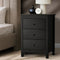 Oikiture Bedside Table Black – Hamptons Style 3‑Drawer Nightstand with Wooden Handles
