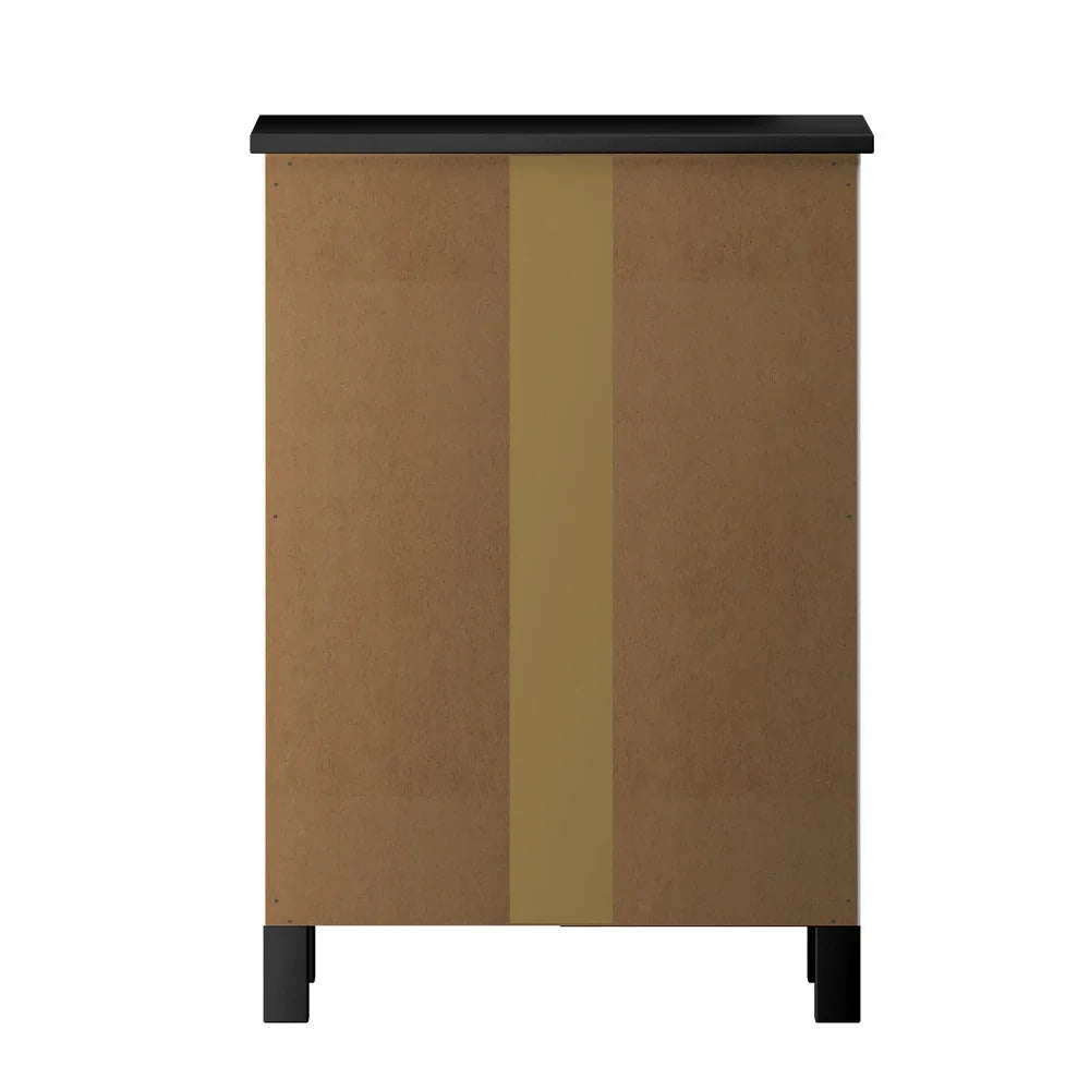 Oikiture Bedside Table Black – Hamptons Style 3‑Drawer Nightstand with Wooden Handles