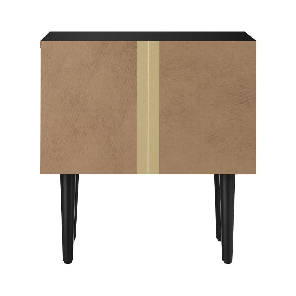 Bedside Table 2 Drawers Metal Handle Black&Wooden