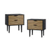 2PCS Bedside Table 2 Drawers Black&Wooden