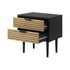 2PCS Bedside Table 2 Drawers Black&Wooden