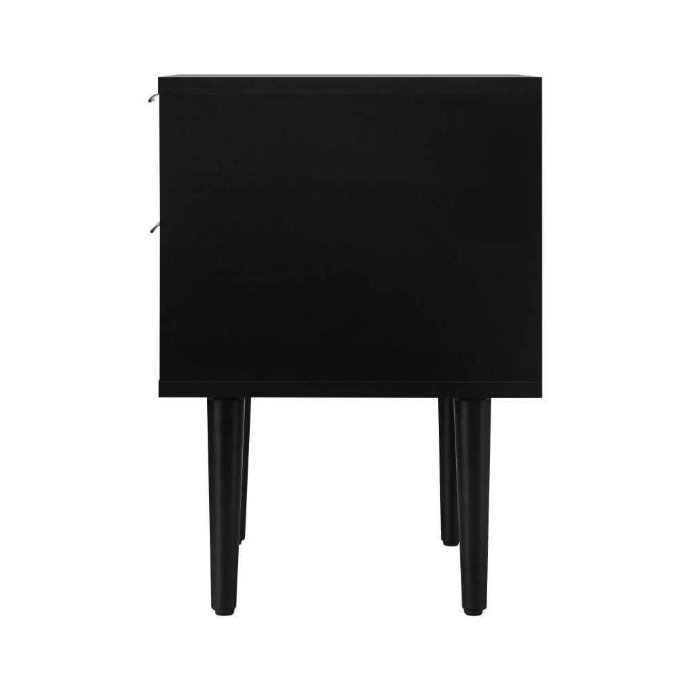 2PCS Bedside Table 2 Drawers Black&Wooden