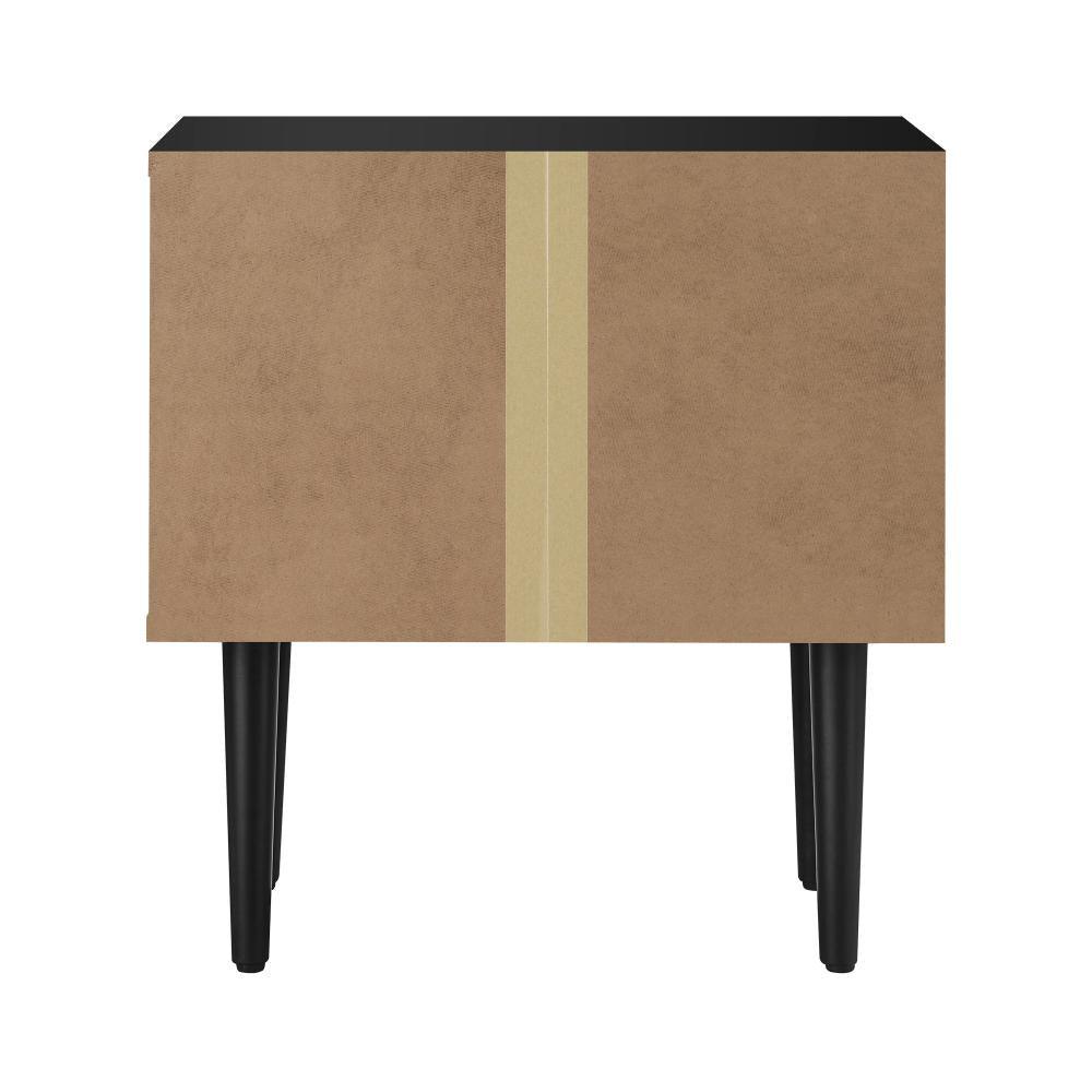 2PCS Bedside Table 2 Drawers Black&Wooden