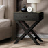 Bedside Table Wooden Frame Cross Base Black