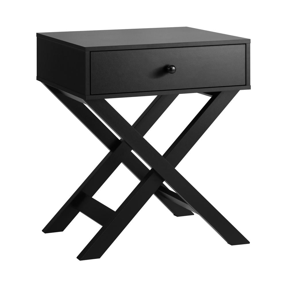 Bedside Table Wooden Frame Cross Base Black