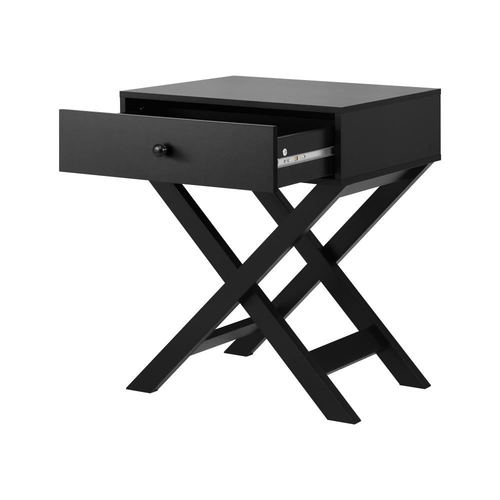 Bedside Table Wooden Frame Cross Base Black