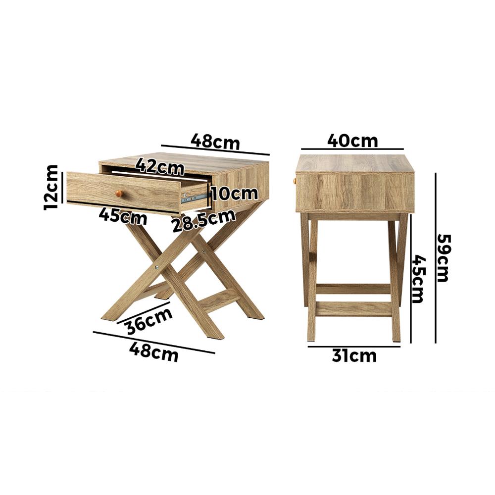 Bedside Table Wooden Frame Cross Base