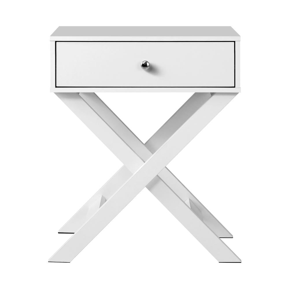 Bedside Table Wooden Frame Cross Base White