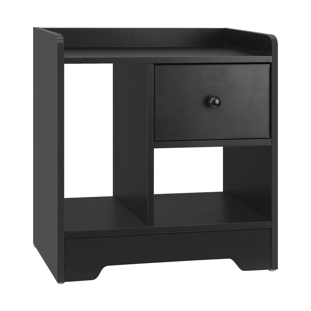 Bedside Table with Drawer & Storage Space Black