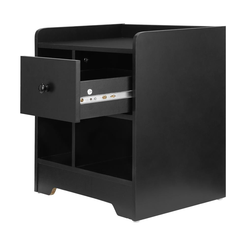 Bedside Table with Drawer & Storage Space Black
