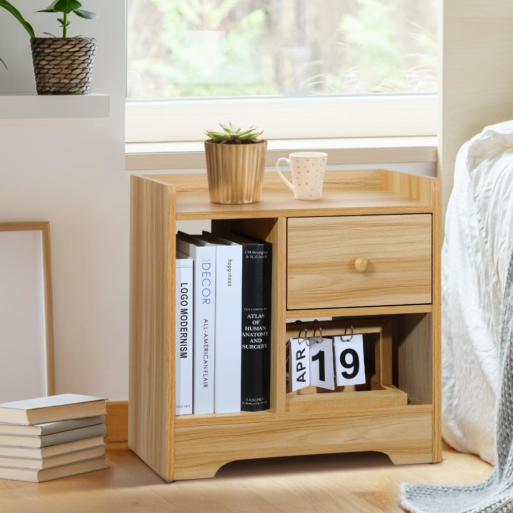 Bedside Table with Drawer & Storage Space Wooden