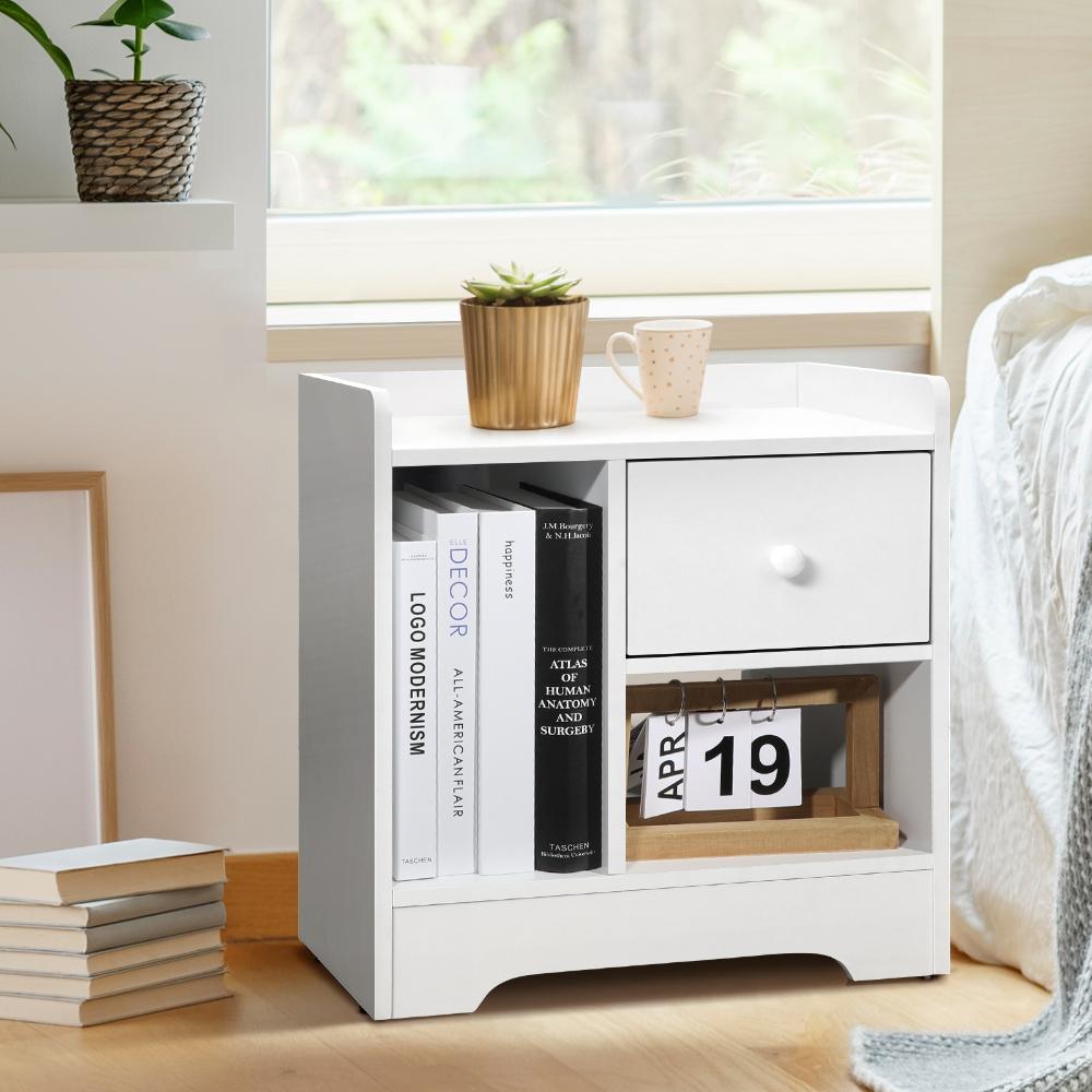 Bedside Table with Drawer & Storage Space White