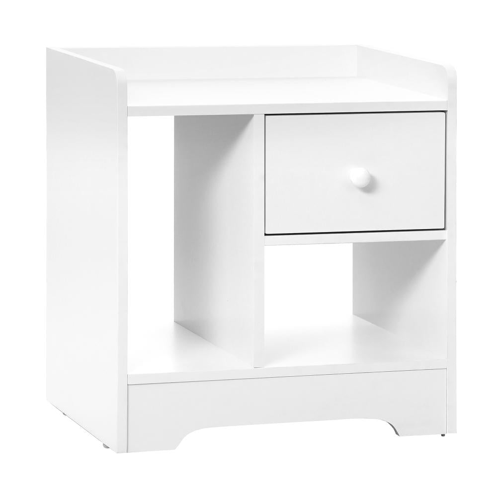 Bedside Table with Drawer & Storage Space White