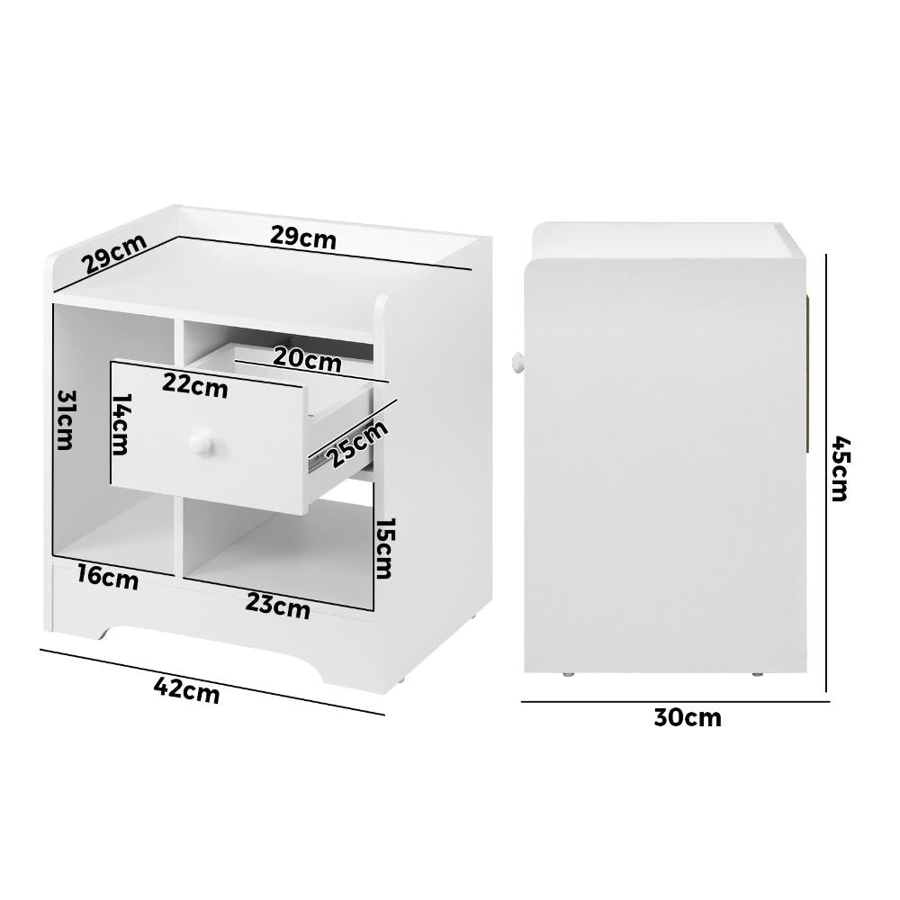 Bedside Table with Drawer & Storage Space White