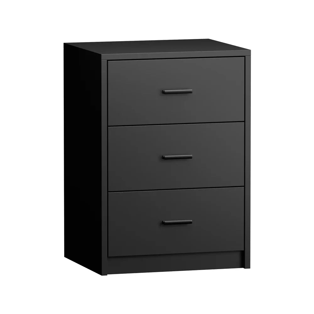 Bedside Table 3 Drawers Nightstand Bedroom Storage Black