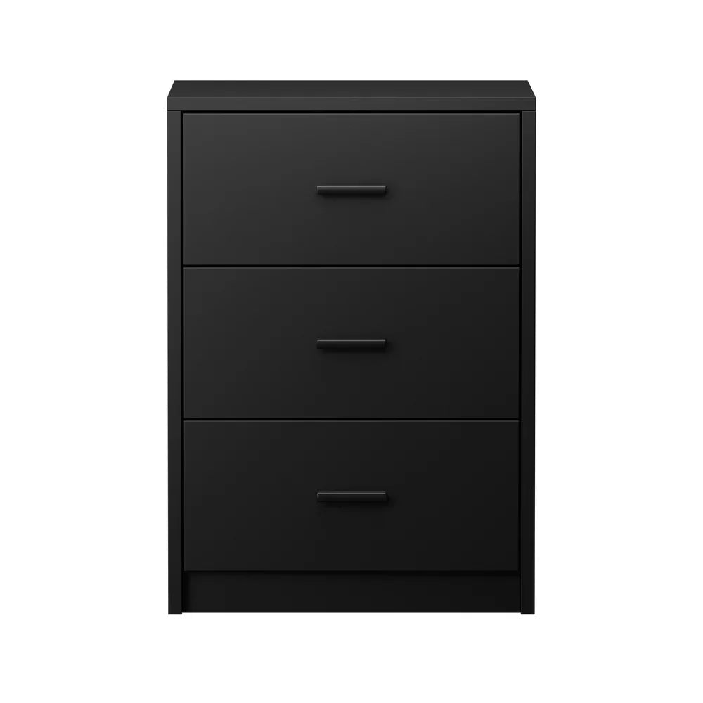 Bedside Table 3 Drawers Nightstand Bedroom Storage Black