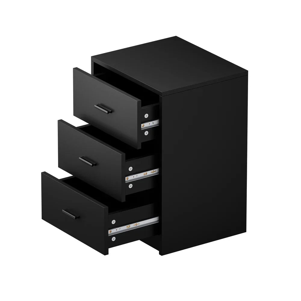 Bedside Table 3 Drawers Nightstand Bedroom Storage Black
