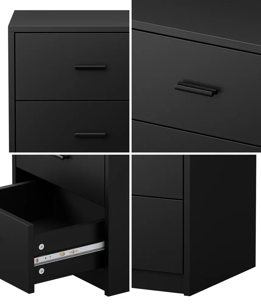 Bedside Table 3 Drawers Nightstand Bedroom Storage Black