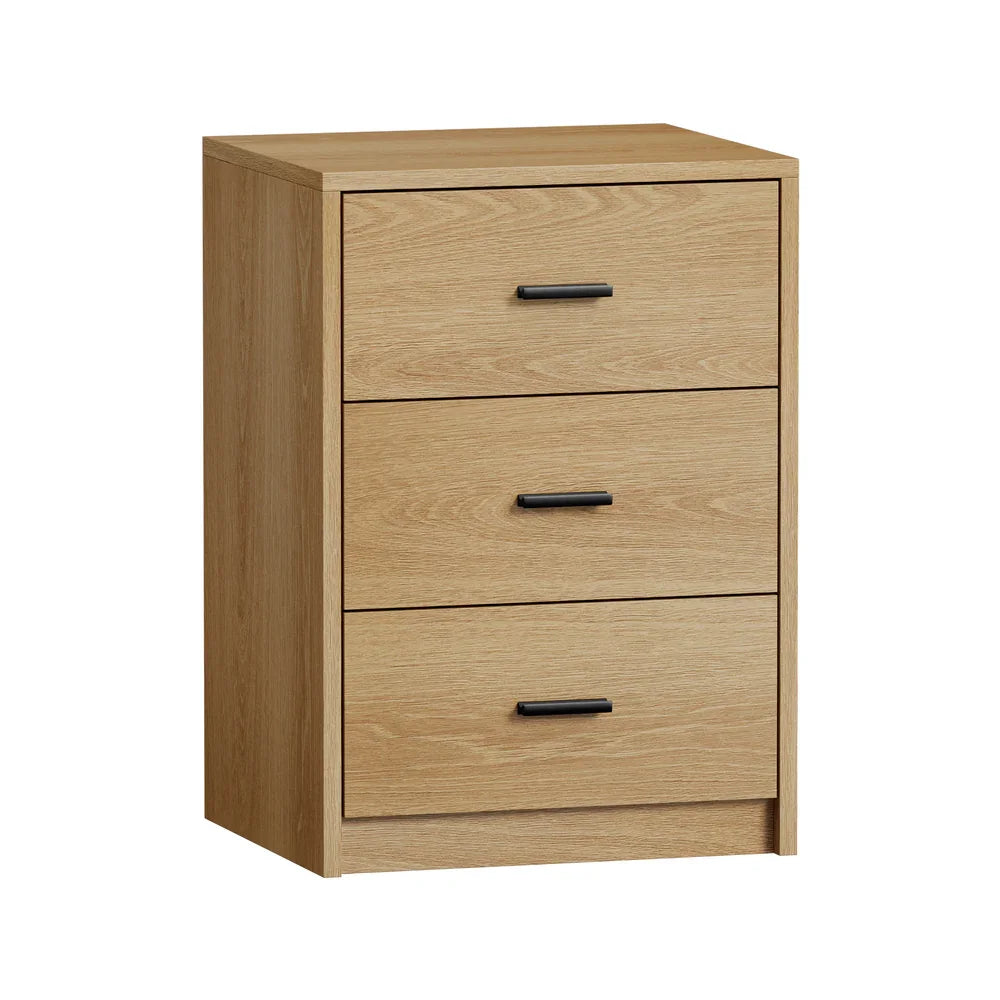 2x Bedside Table 3 Drawers Nightstand Bedroom Storage Natural