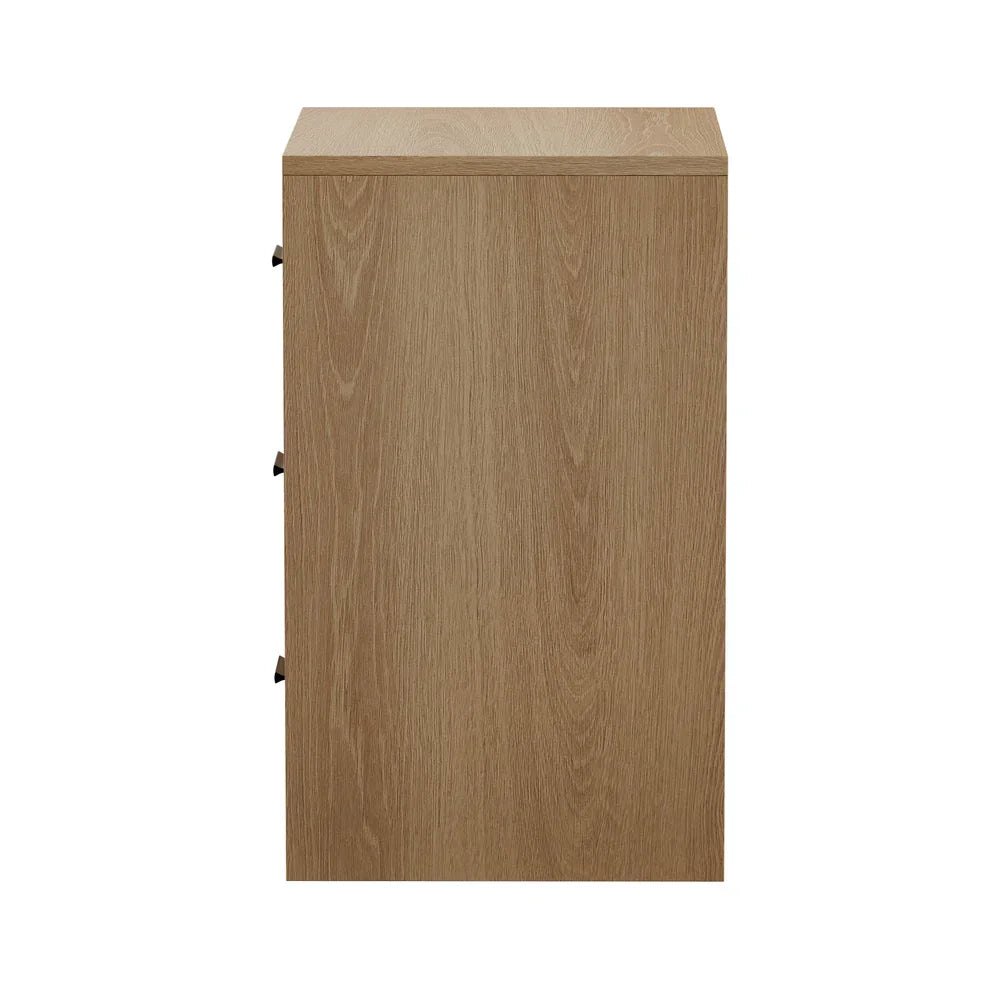 2x Bedside Table 3 Drawers Nightstand Bedroom Storage Natural