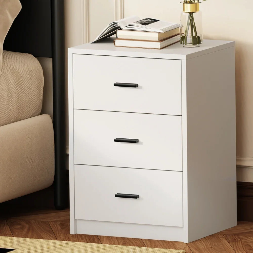Bedside Table 3 Drawers Nightstand Bedroom Storage White