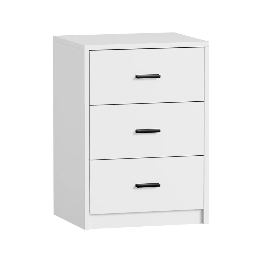 Bedside Table 3 Drawers Nightstand Bedroom Storage White