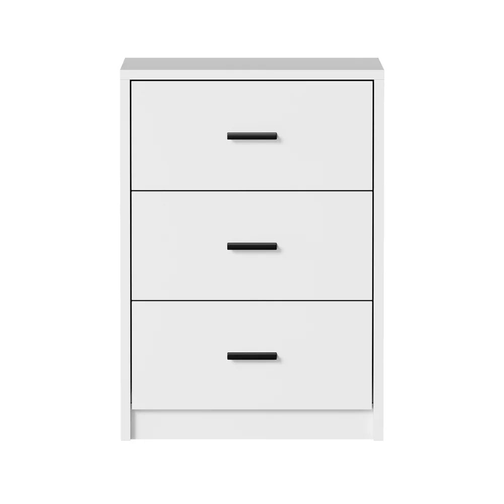 Bedside Table 3 Drawers Nightstand Bedroom Storage White