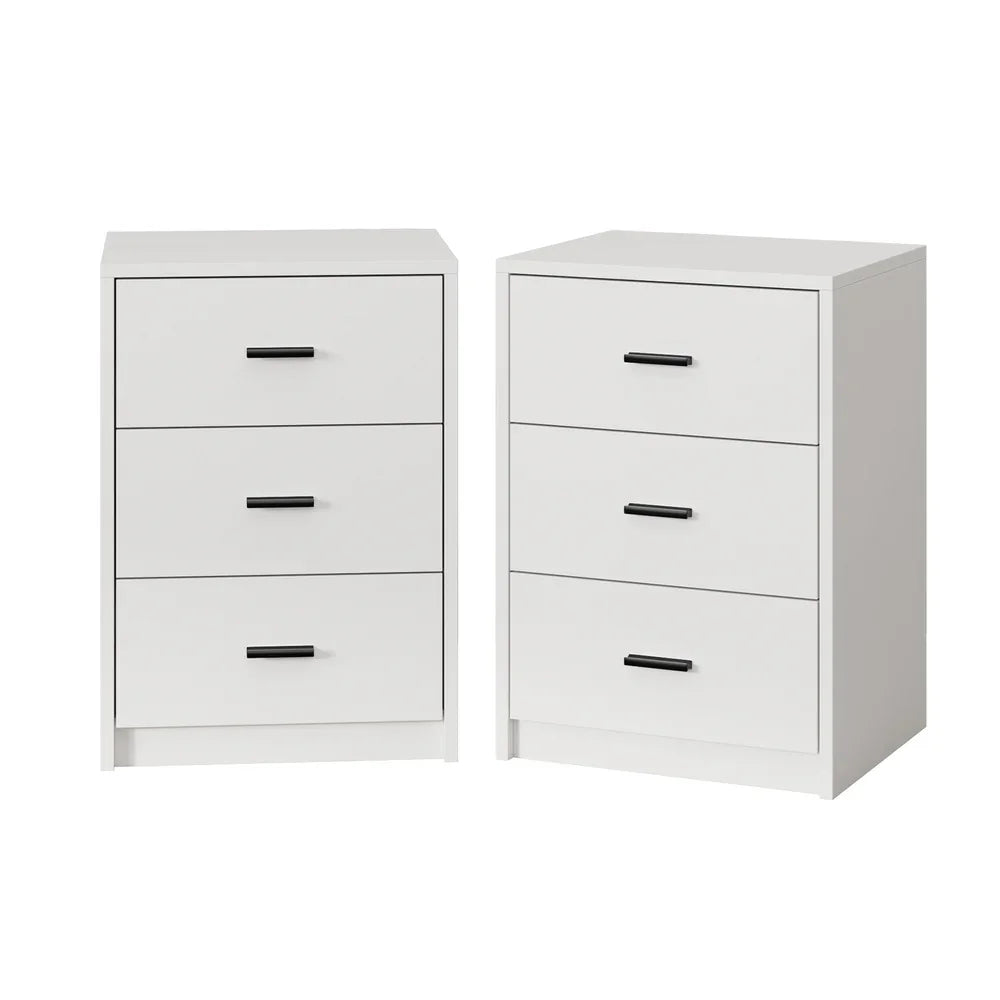 2x Bedside Table 3 Drawers Nightstand Bedroom Storage White
